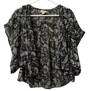 One‎ World Live and Let Live Sheer Paisley Cardigan Open Front Size Petite Small